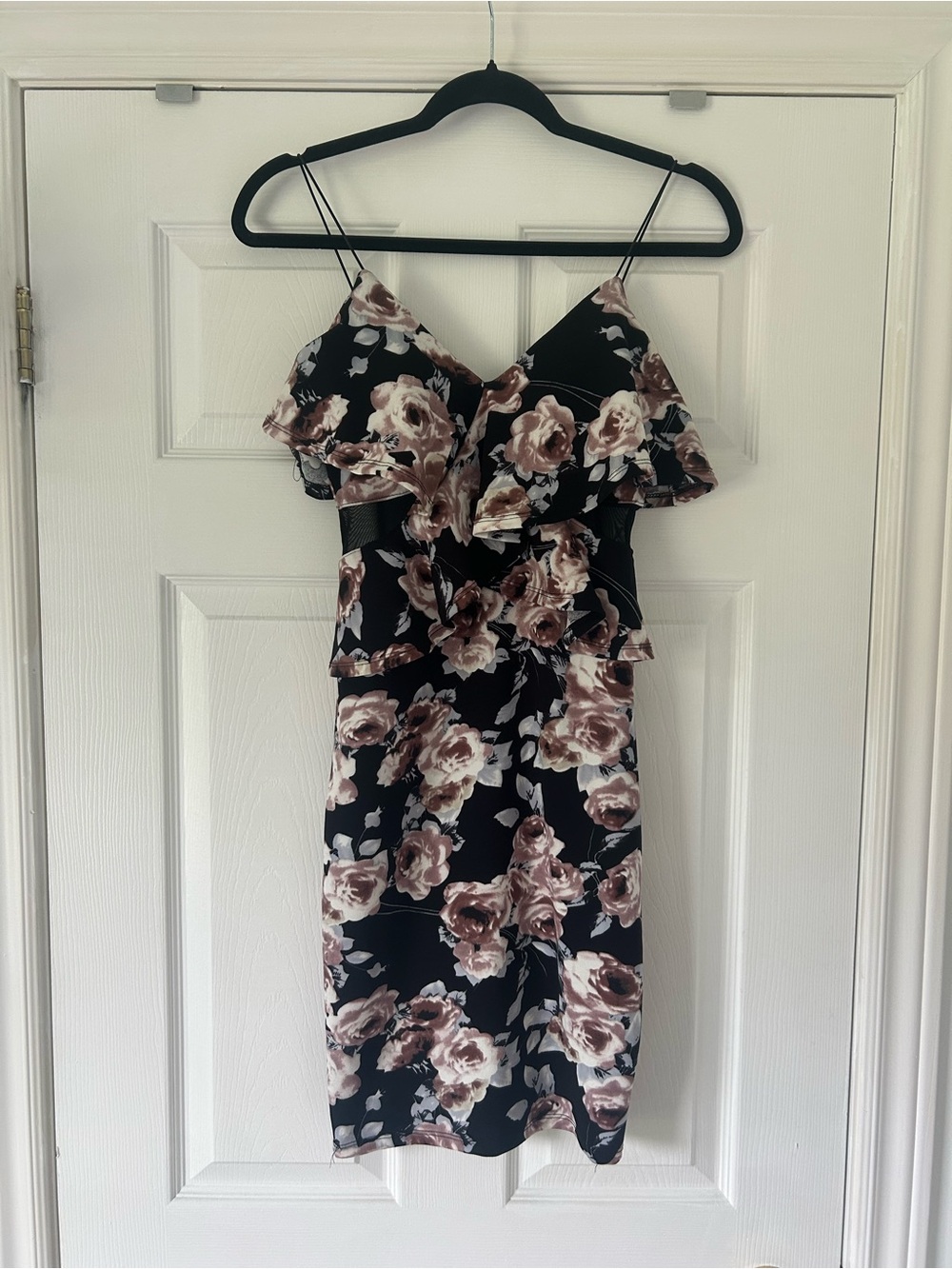 Stitches Black Dress with Blush Floral Print